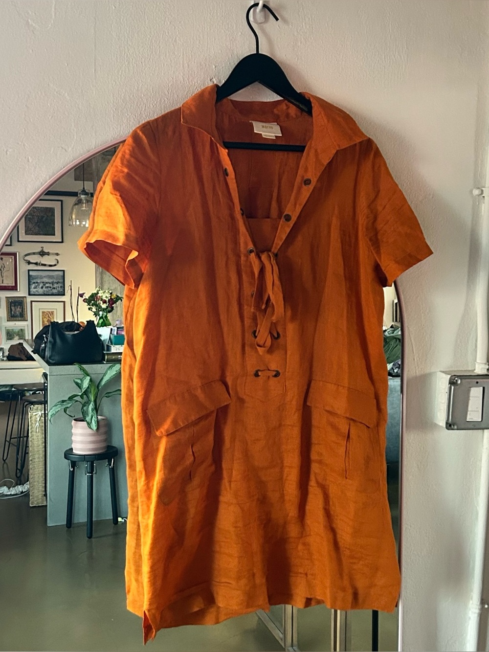 Maeve Anthropologie Orange Linen Mini Dress, sz US 8 / M